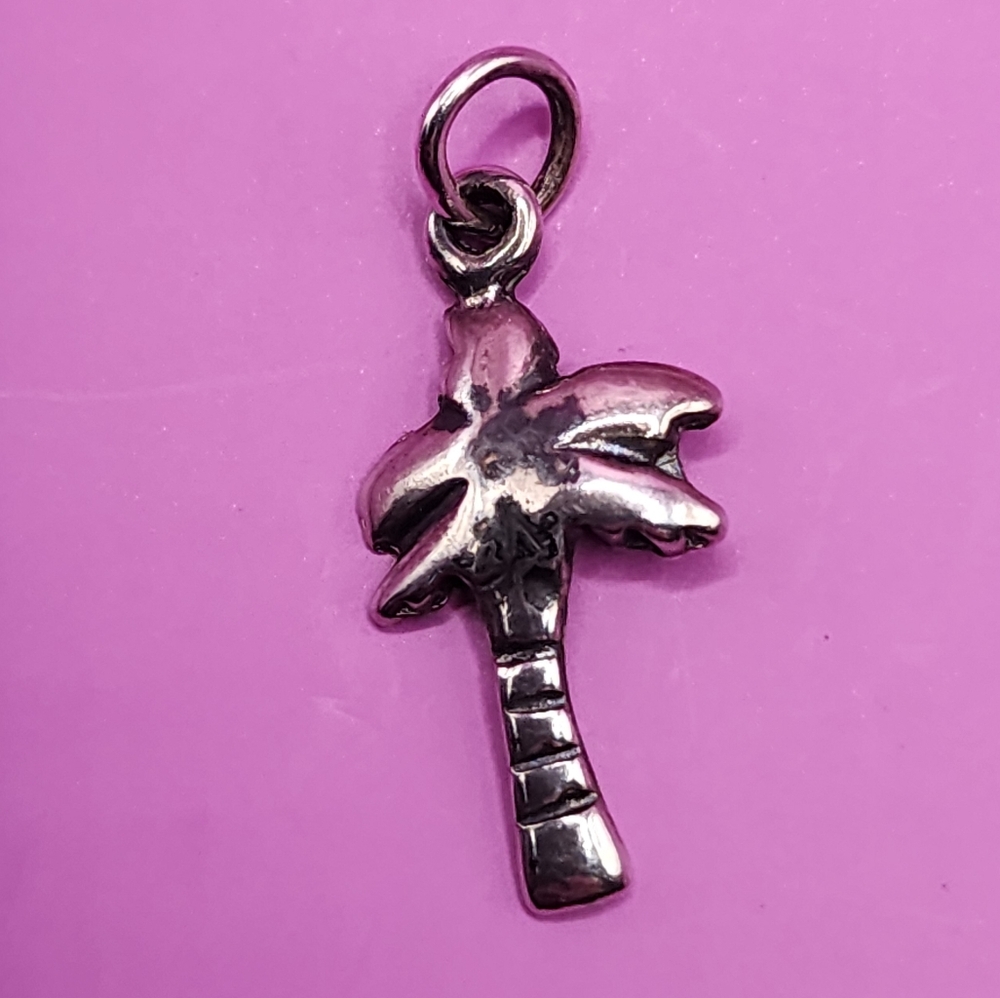 Vintage charm for charm bracelet Palm Tree. Sterling Silver.